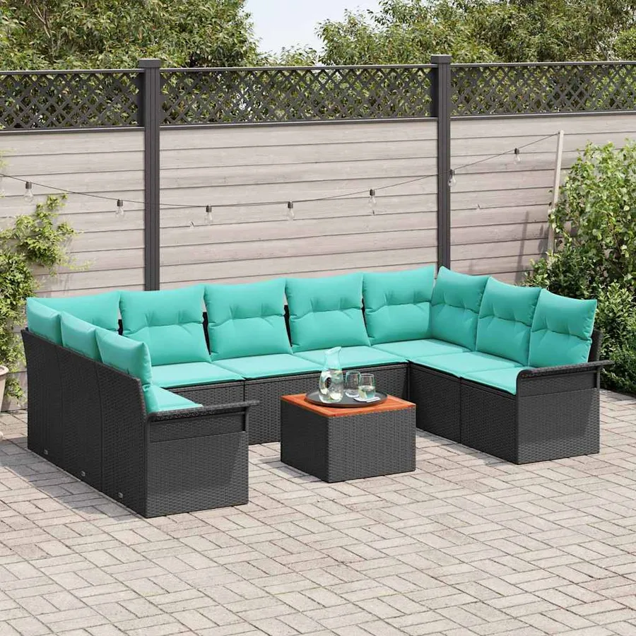 Ensemble de canapé de jardin avec coussin 10 pcs Noir polyrotin - 3