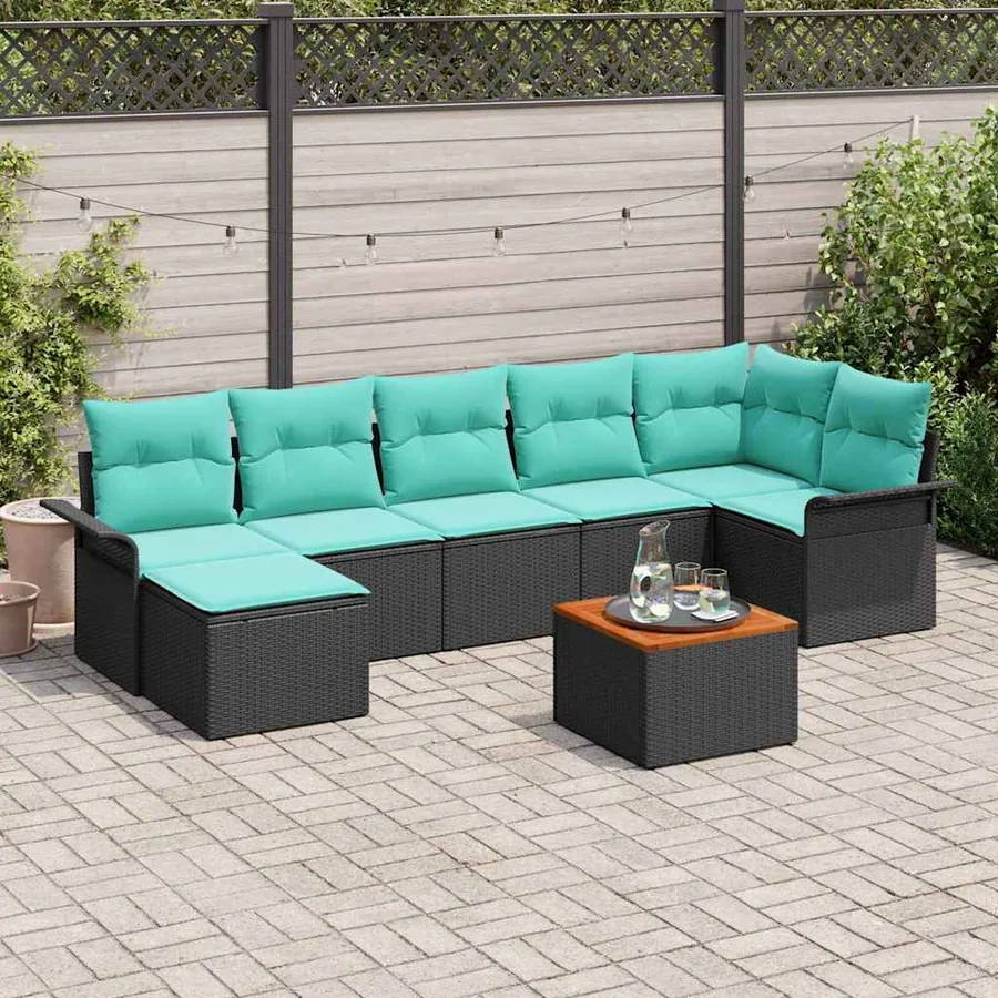 Ensemble de canapé de jardin avec coussin 8 pcs Noir polyrotin