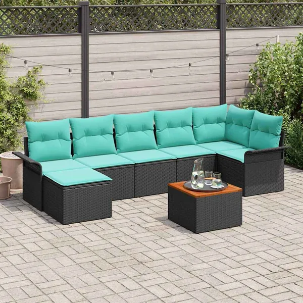 Ensemble de canapé de jardin avec coussin 8 pcs Noir polyrotin