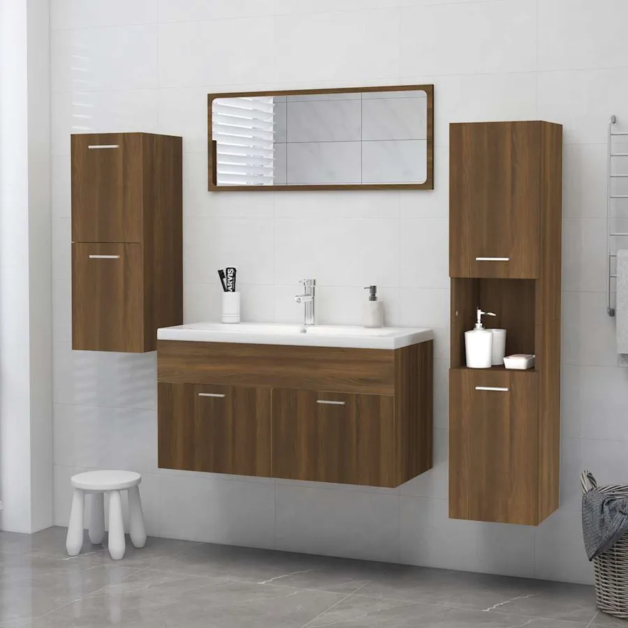 Armoire de bain Chêne marron 30x30x130 cm Bois d'ingénierie - 3