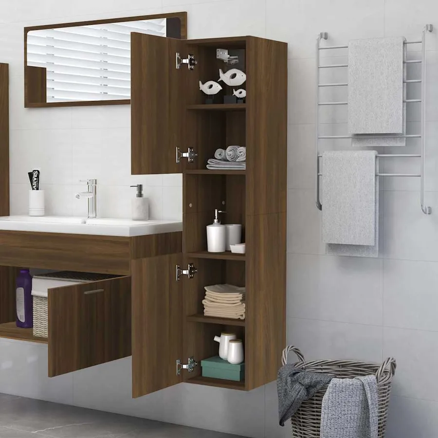 Armoire de bain Chêne marron 30x30x130 cm Bois d'ingénierie - 4
