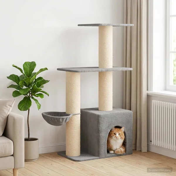 Arbre à chat avec poteaux à griffer en sisal Gris clair 133 cm