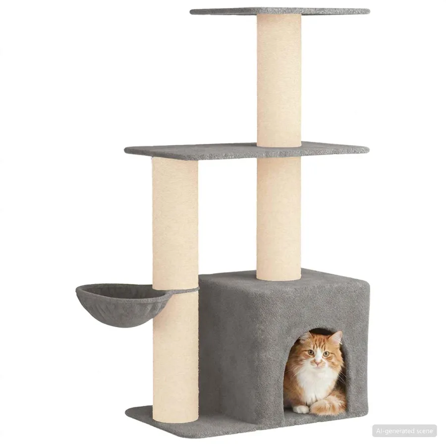 Arbre à chat avec poteaux à griffer en sisal Gris clair 133 cm - 3