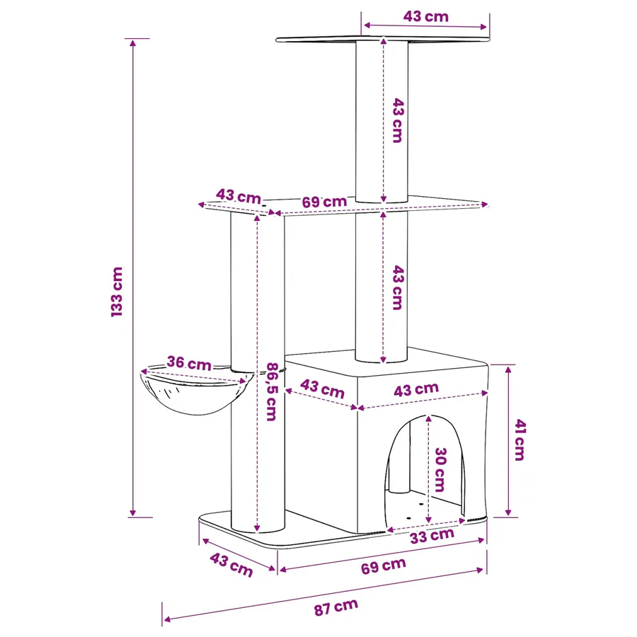 Arbre à chat avec poteaux à griffer en sisal Gris clair 133 cm - 8