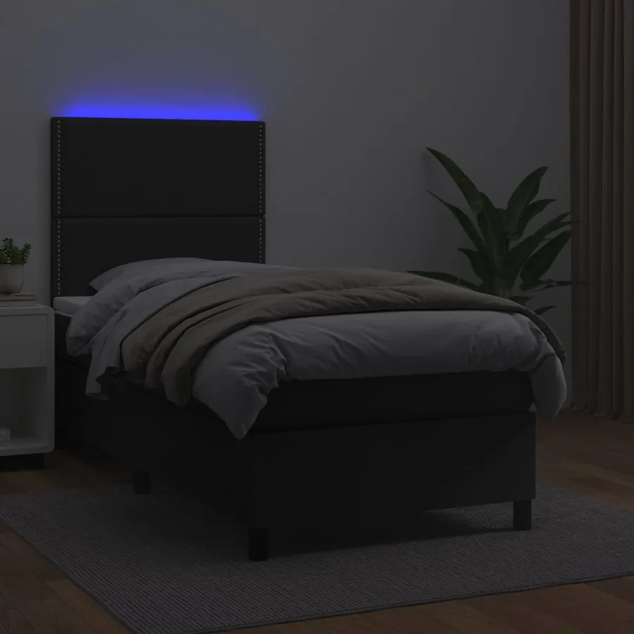 Sommier à lattes de lit avec matelas et LED Noir 90x190 cm - 4