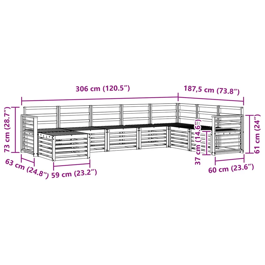 Ensemble de canapés d'extérieur 8 pcs Blanc 306 x 187,5 x 73 cm - 8