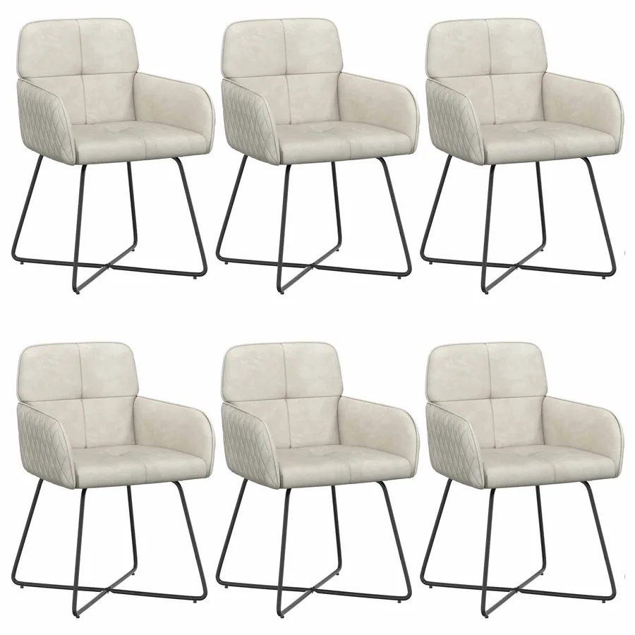 Chaises de salle à manger 6 pcs Velours Crème 59 x 56,5 x 86 cm - 2