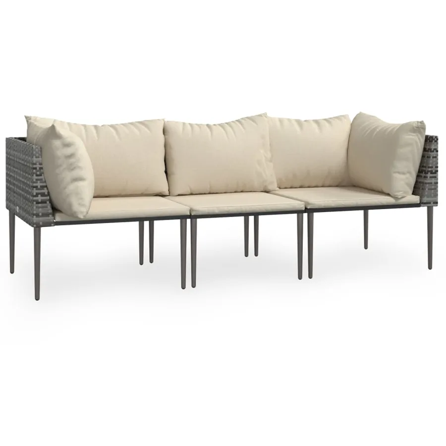 Salon de jardin 3 pcs avec coussins Gris Résine tressée - 2