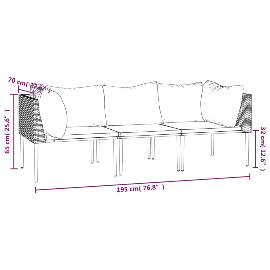 Salon de jardin 3 pcs avec coussins Gris Résine tressée - 9