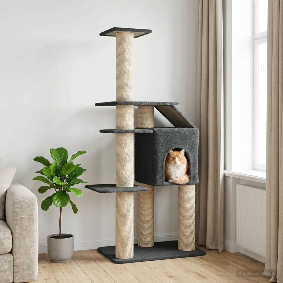 Arbre à chat avec poteaux à griffer en sisal Gris foncé 183 cm