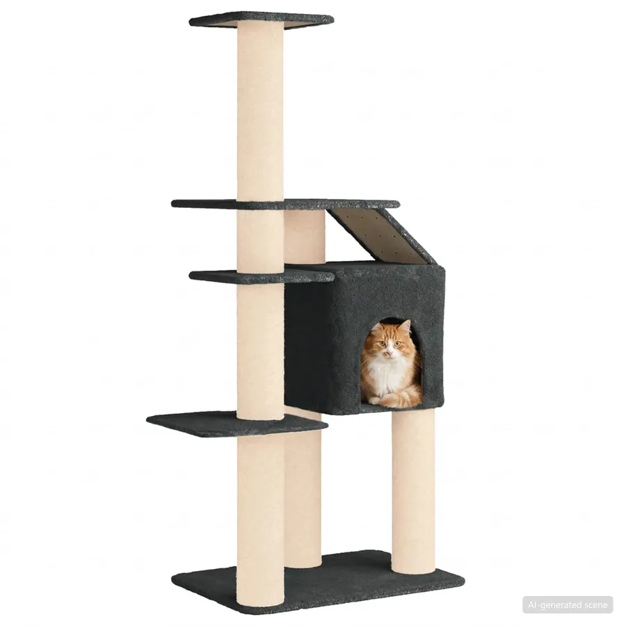 Arbre à chat avec poteaux à griffer en sisal Gris foncé 183 cm - 3