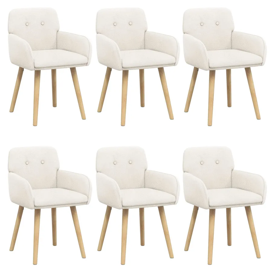 Chaises de salle à manger 6 pcs Bouclé Crème 59 x 57 x 85 cm - 2