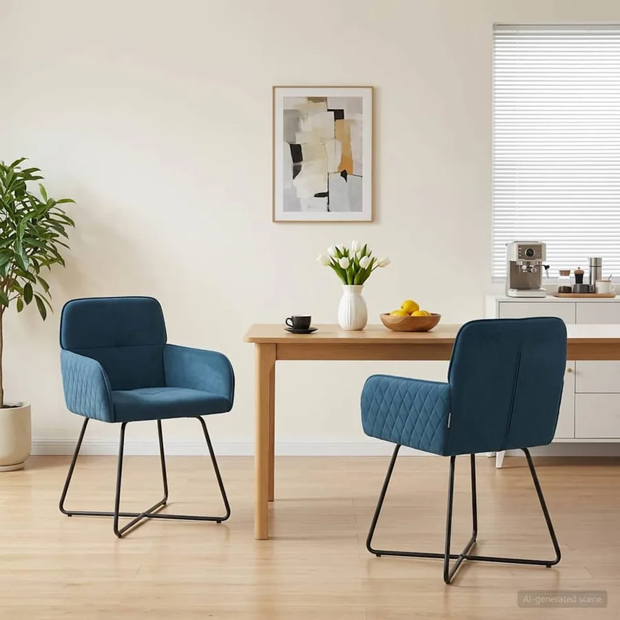 Chaises de salle à manger 2 pcs Velours Bleu 59 x 56,5 x 86 cm