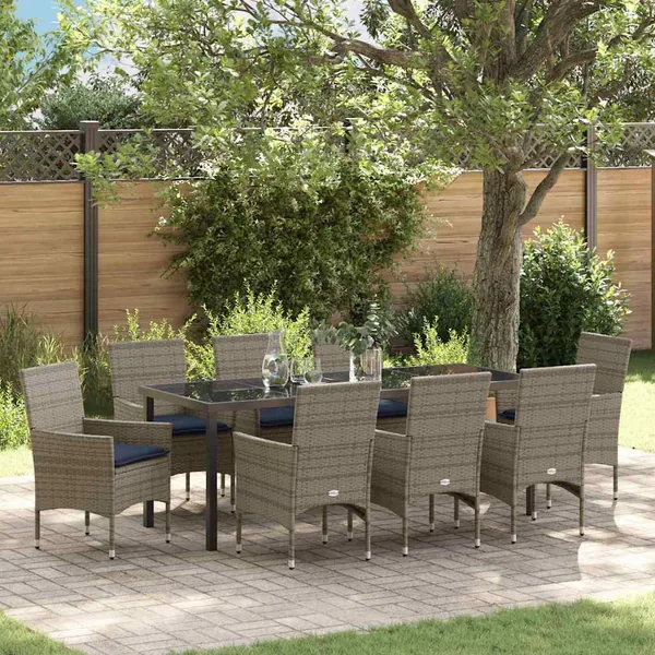 Ensemble table et chaises avec coussin 9 pcs Gris Rotin PE