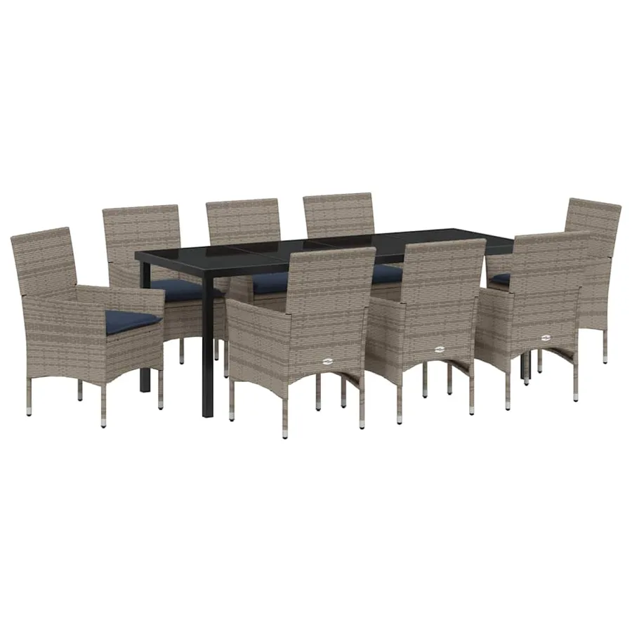 Ensemble table et chaises avec coussin 9 pcs Gris Rotin PE - 2