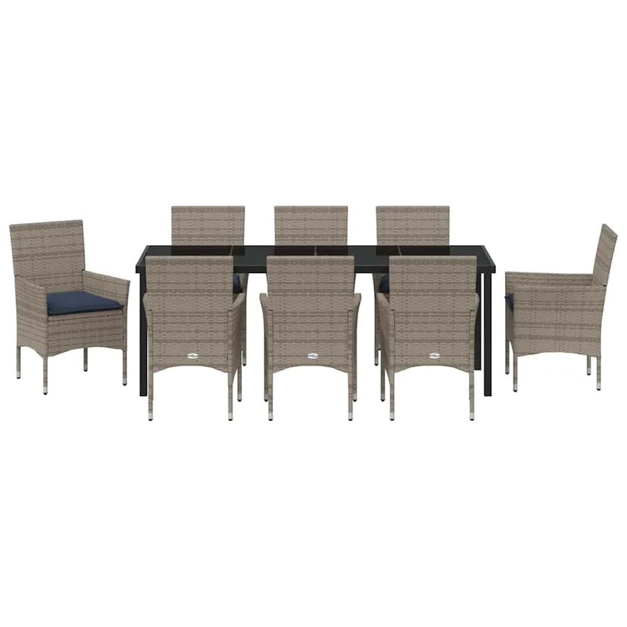 Ensemble table et chaises avec coussin 9 pcs Gris Rotin PE - 7