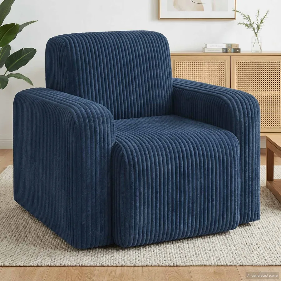 Fauteuil Bleu marine velours côtelé