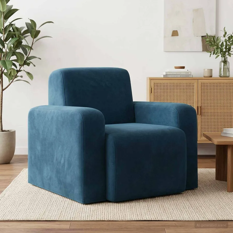 Fauteuil Bleu Velours