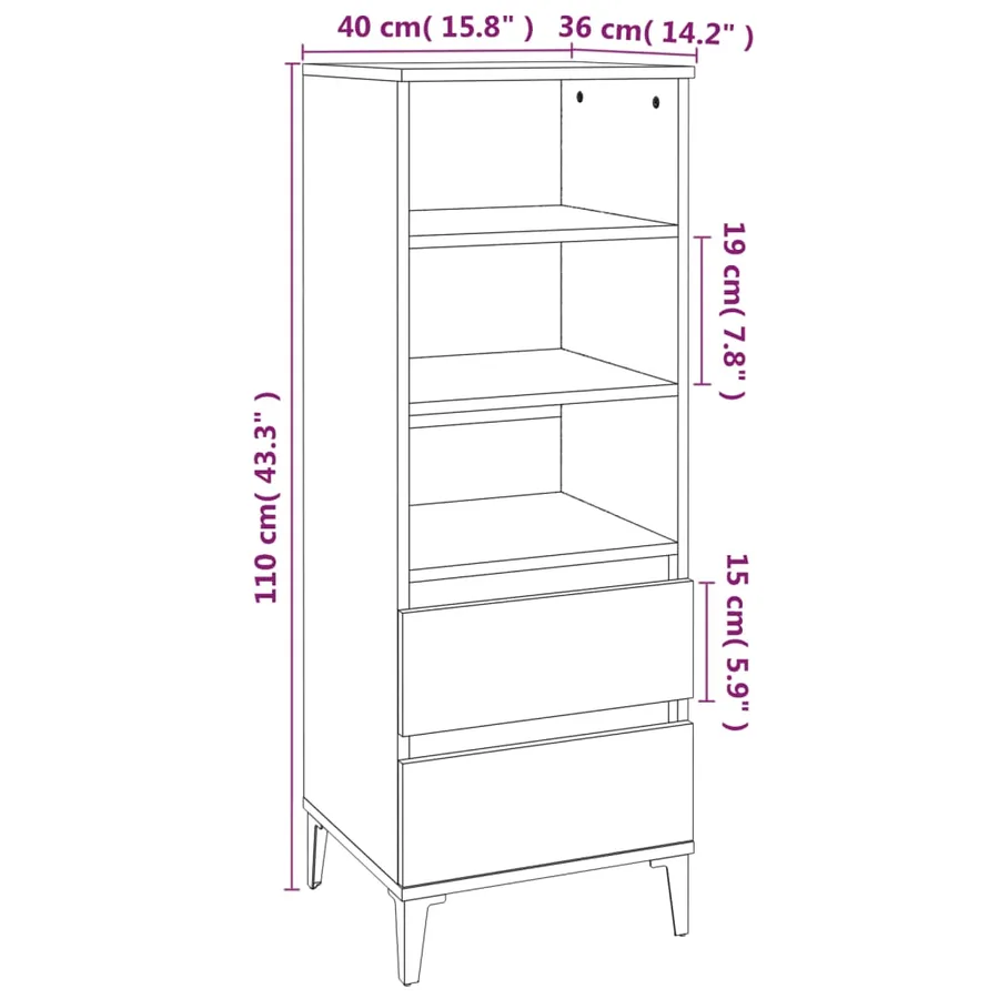 Buffet haut Blanc 40x36x110 cm Bois d'ingénierie - 9