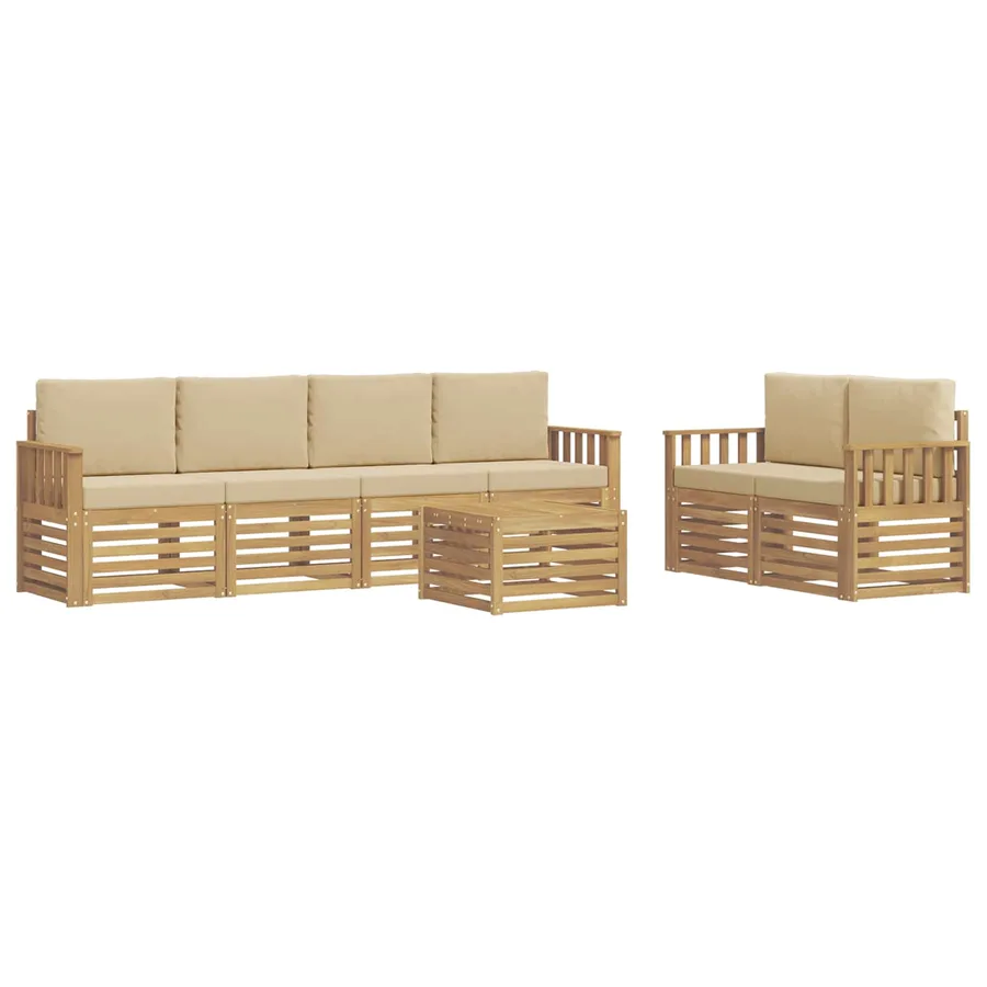 Ensemble de canapés d'extérieur 7 pcs Blanc et Beige Polyester - 2