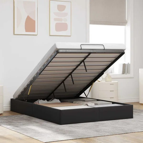 Cadre de lit ottoman Noir Lit double classique Velours