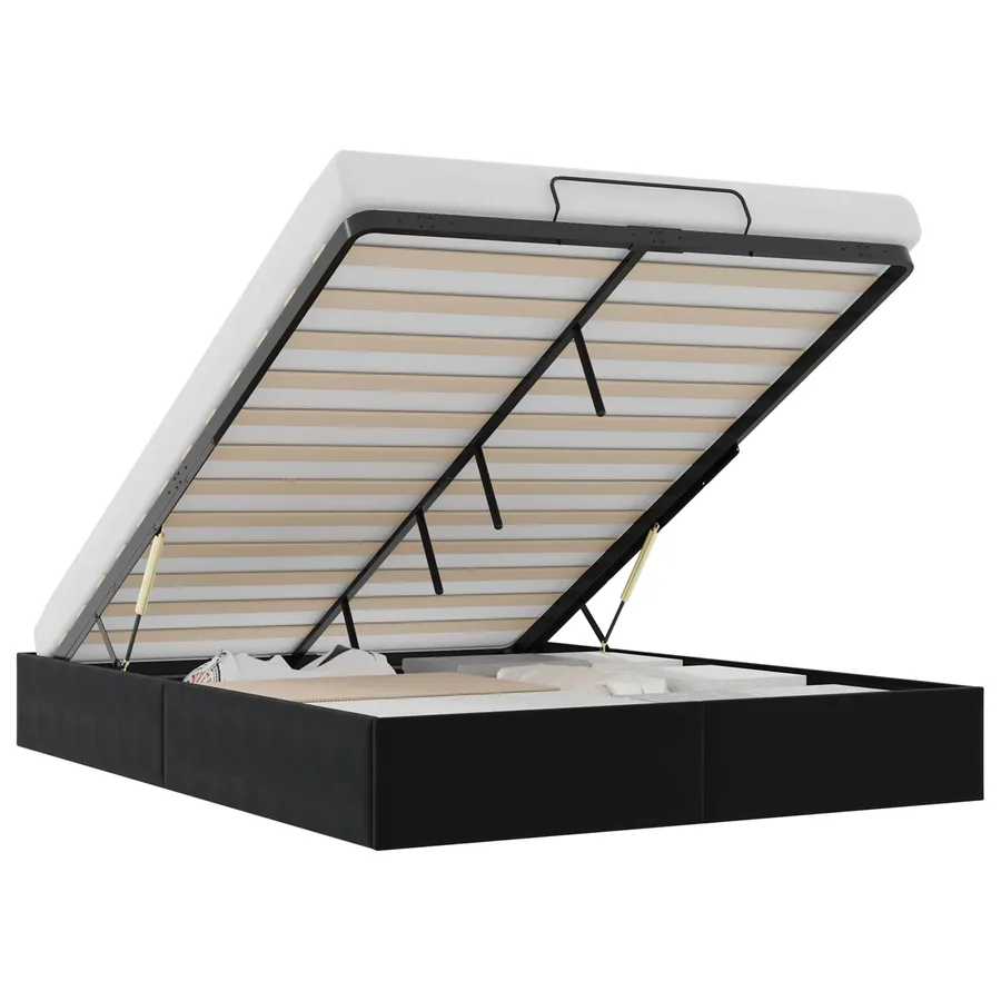 Cadre de lit ottoman Noir Lit double classique Velours - 2