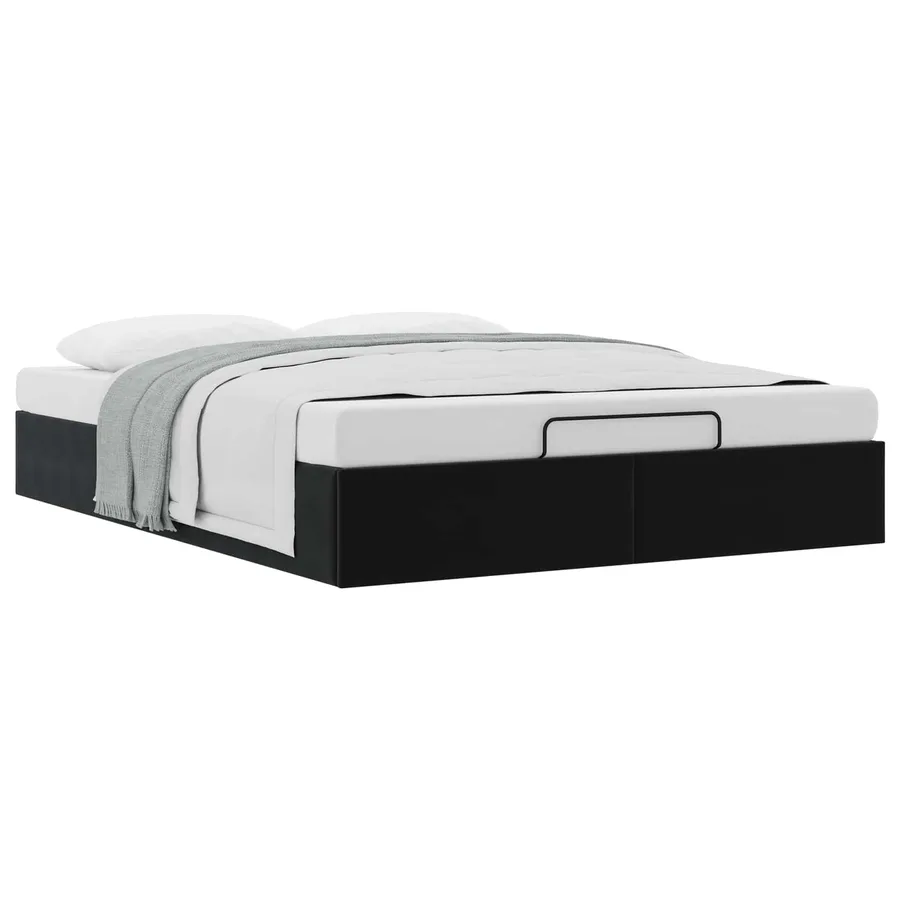 Cadre de lit ottoman Noir Lit double classique Velours - 3