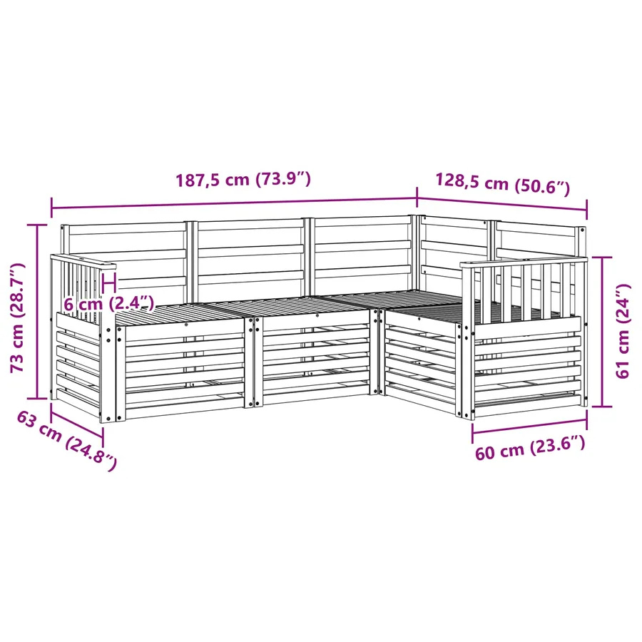 Ensembles de canapés 4 pcs Blanc 187,5 x 128,5 x 73 cm - 6