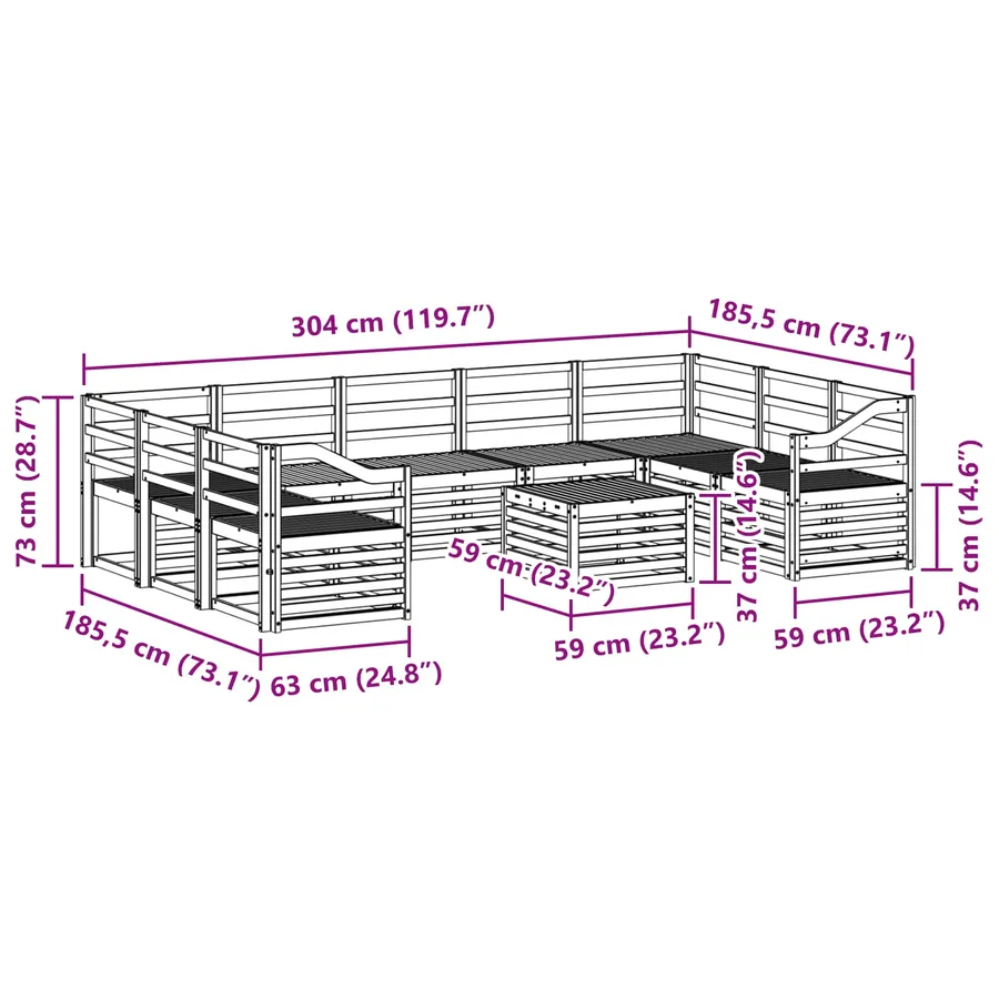 Ensemble de canapés d'extérieur 10 pcs Blanc 59 x 59 x 37 cm - 9