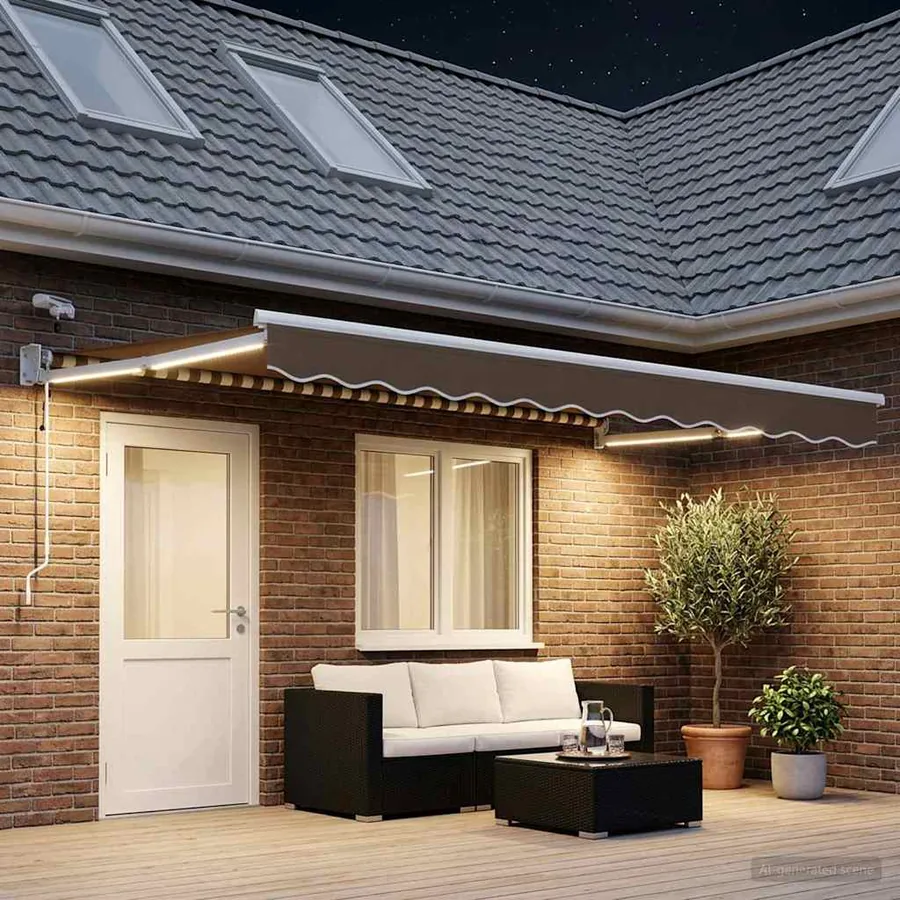 Auvent rétractable électrique Taupe 100% Polyester et Aluminium