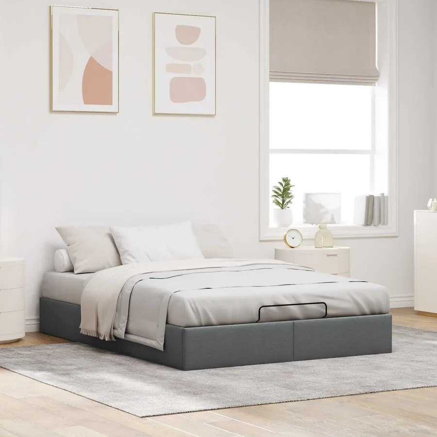 Cadre de lit ottoman Gris foncé Lit double classique Tissu - 4