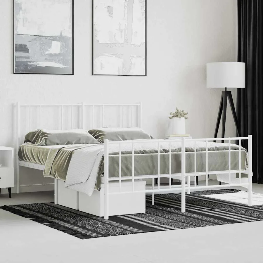 Cadre de lit métal sans matelas et pied de lit blanc 160x200 cm - 4