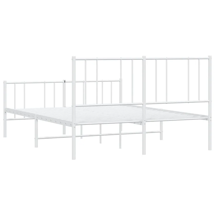 Cadre de lit métal sans matelas et pied de lit blanc 160x200 cm - 8