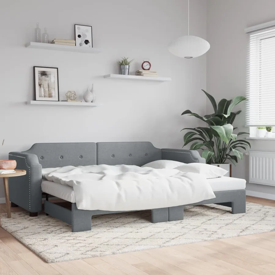 Lit de jour avec lit gigogne gris clair 100x190 cm tissu