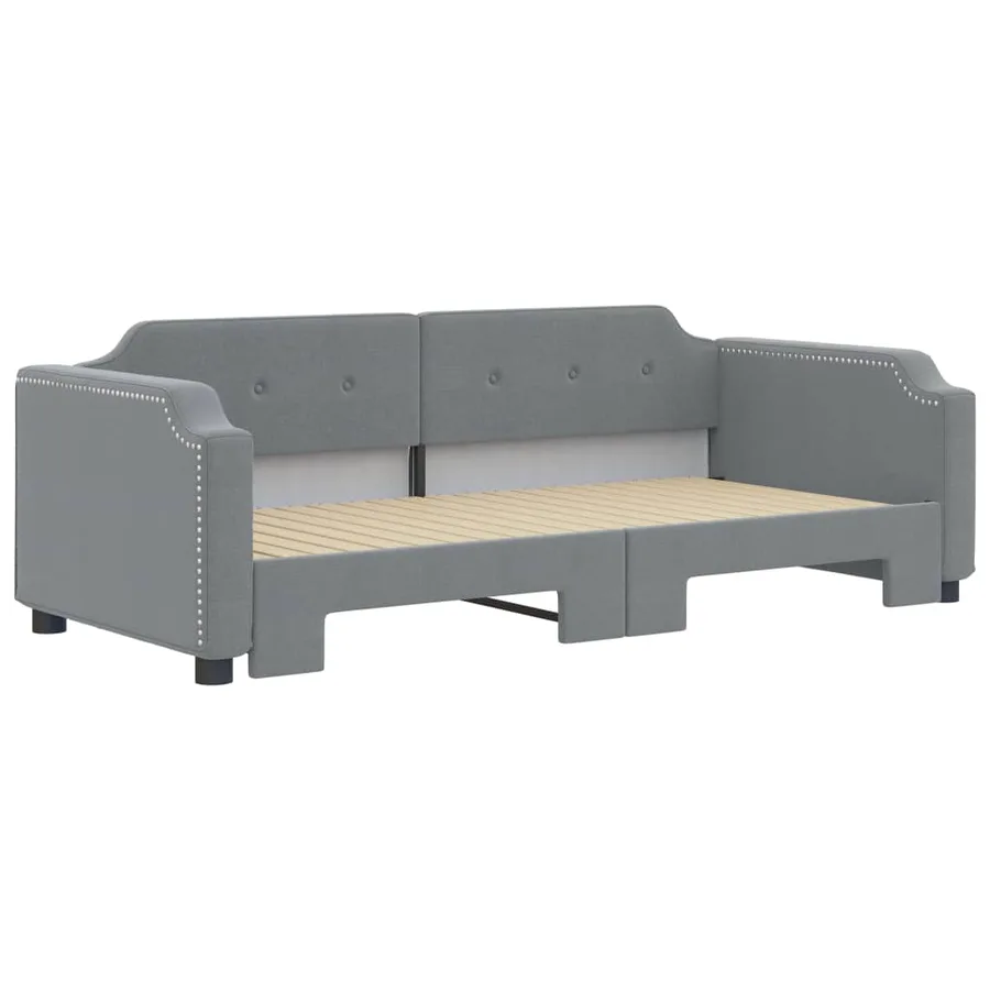 Lit de jour avec lit gigogne gris clair 100x190 cm tissu - 3
