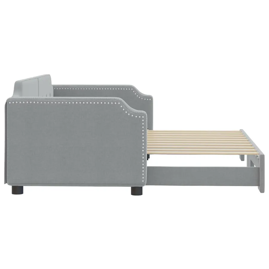 Lit de jour avec lit gigogne gris clair 100x190 cm tissu - 4