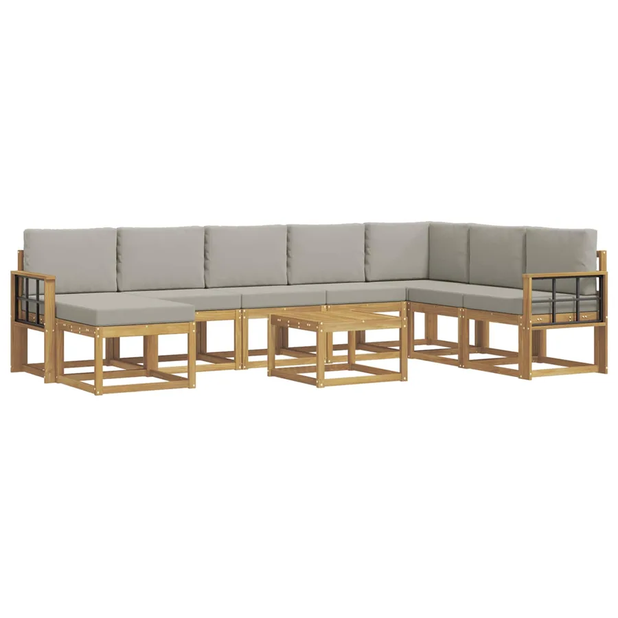 Ensemble de canapés d'extérieur 9 pcs Blanc et gris clair - 2