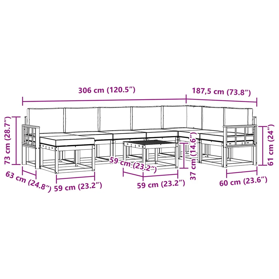 Ensemble de canapés d'extérieur 9 pcs Blanc et gris clair - 8