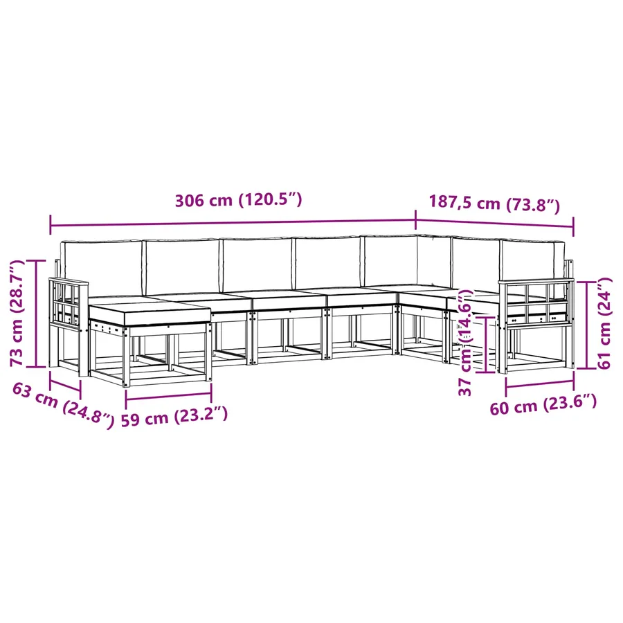 Ensemble de canapés d'extérieur 8 pcs Blanc et gris clair - 7