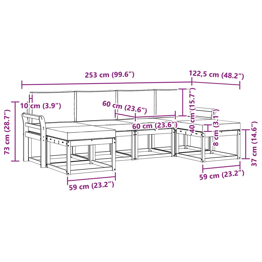 Ensemble de canapés d'extérieur 6 pcs Blanc et gris clair - 6