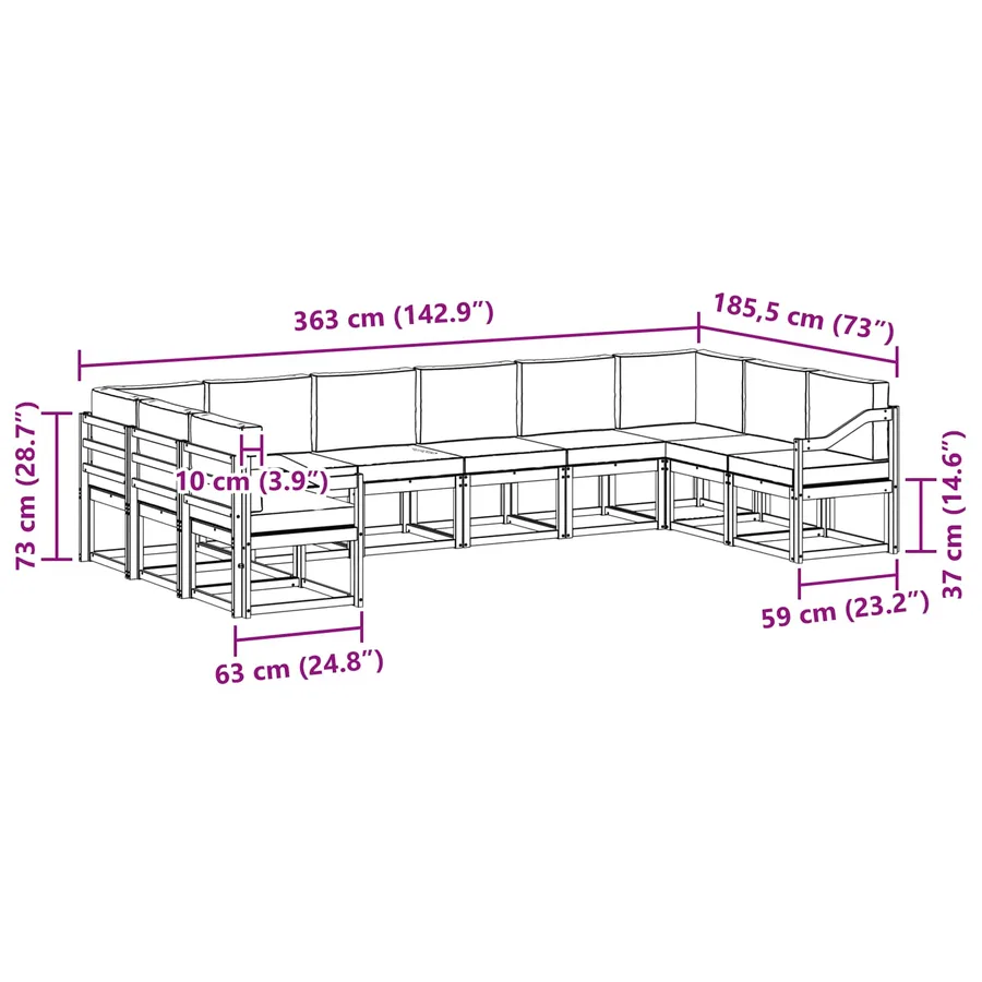 Ensemble de canapés d'extérieur 10 pcs Blanc et gris clair - 8