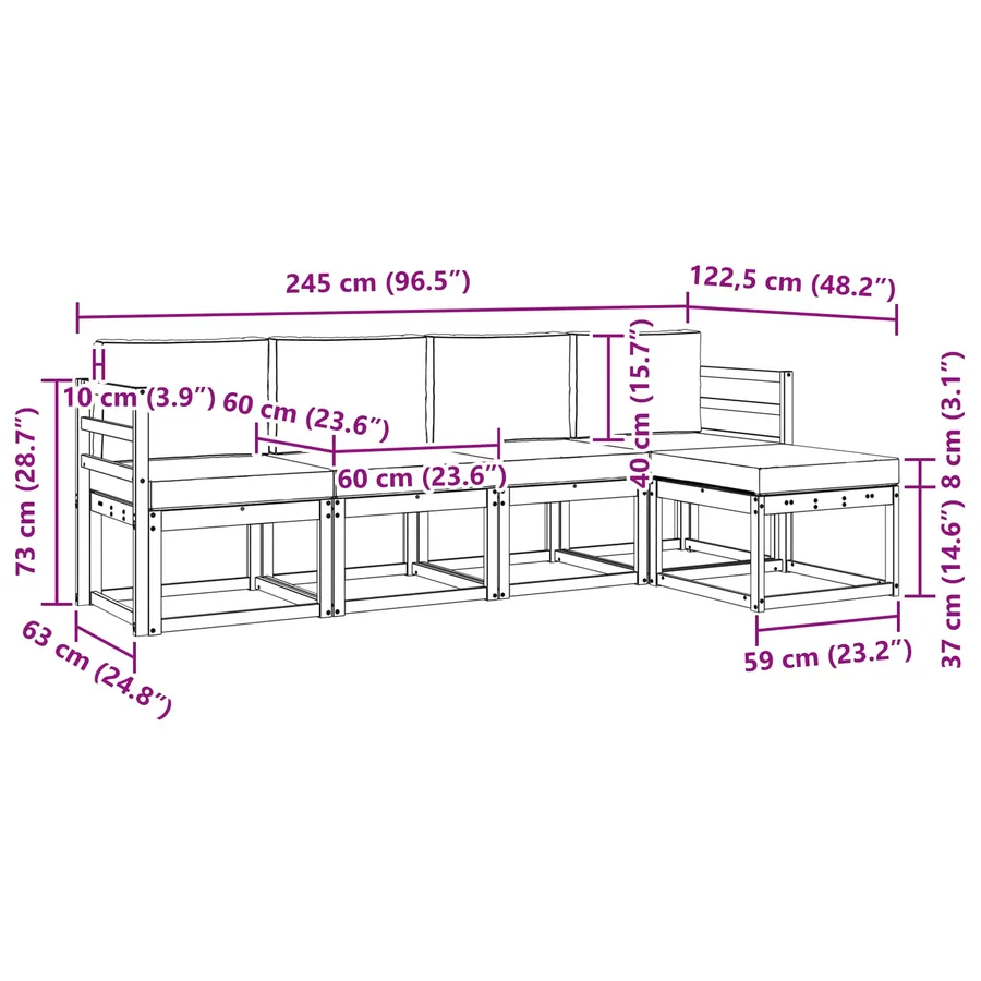 Ensemble de canapés d'extérieur 5 pcs Blanc et gris clair - 6