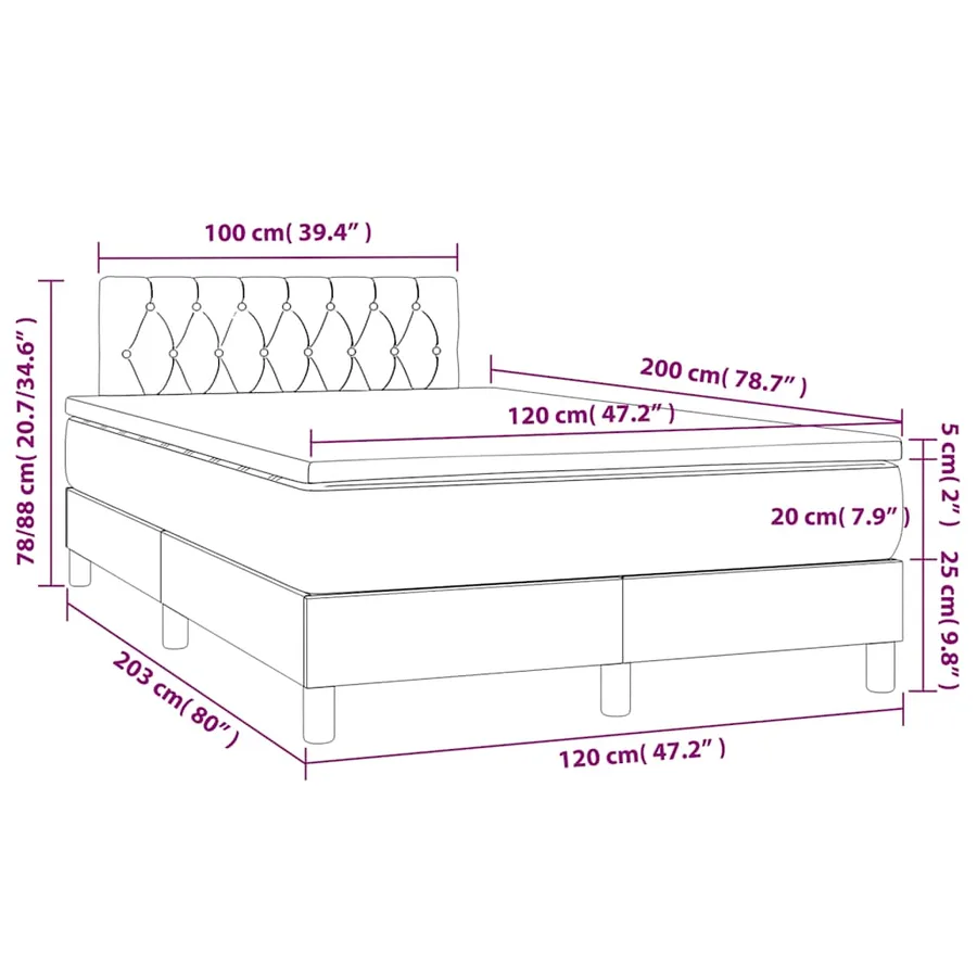 Sommier à lattes de lit avec matelas et LED Noir 120x200 cm - 8