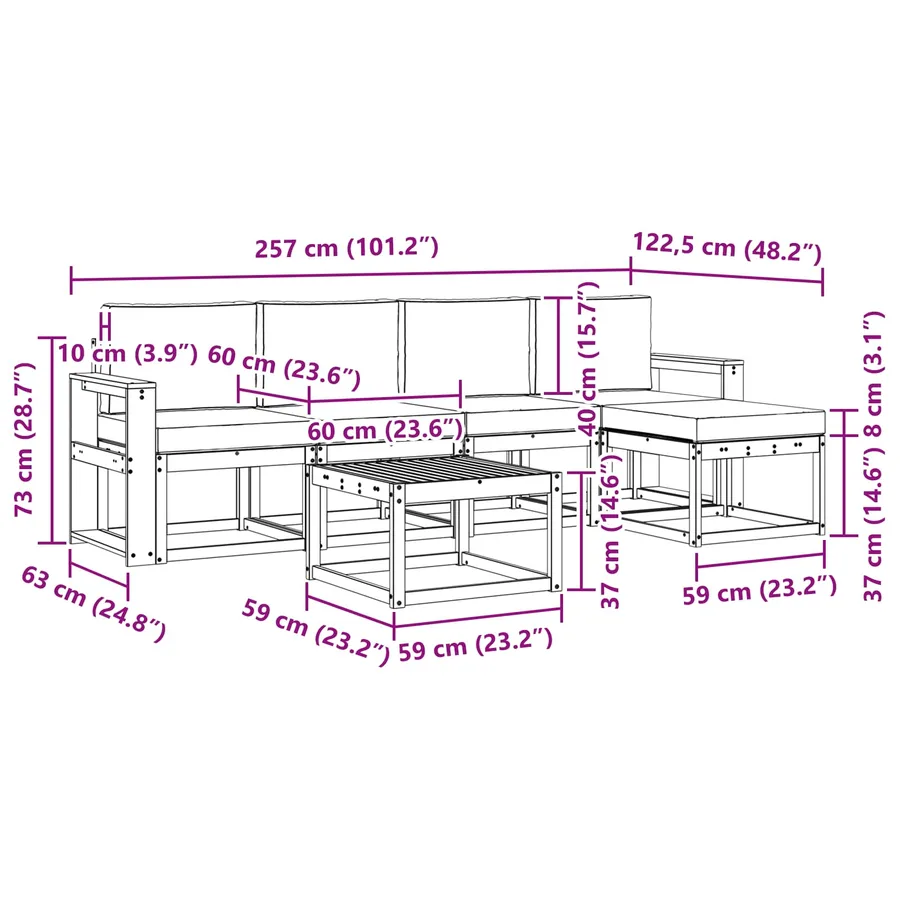 Ensemble de canapés d'extérieur 6 pcs Blanc et gris clair - 7