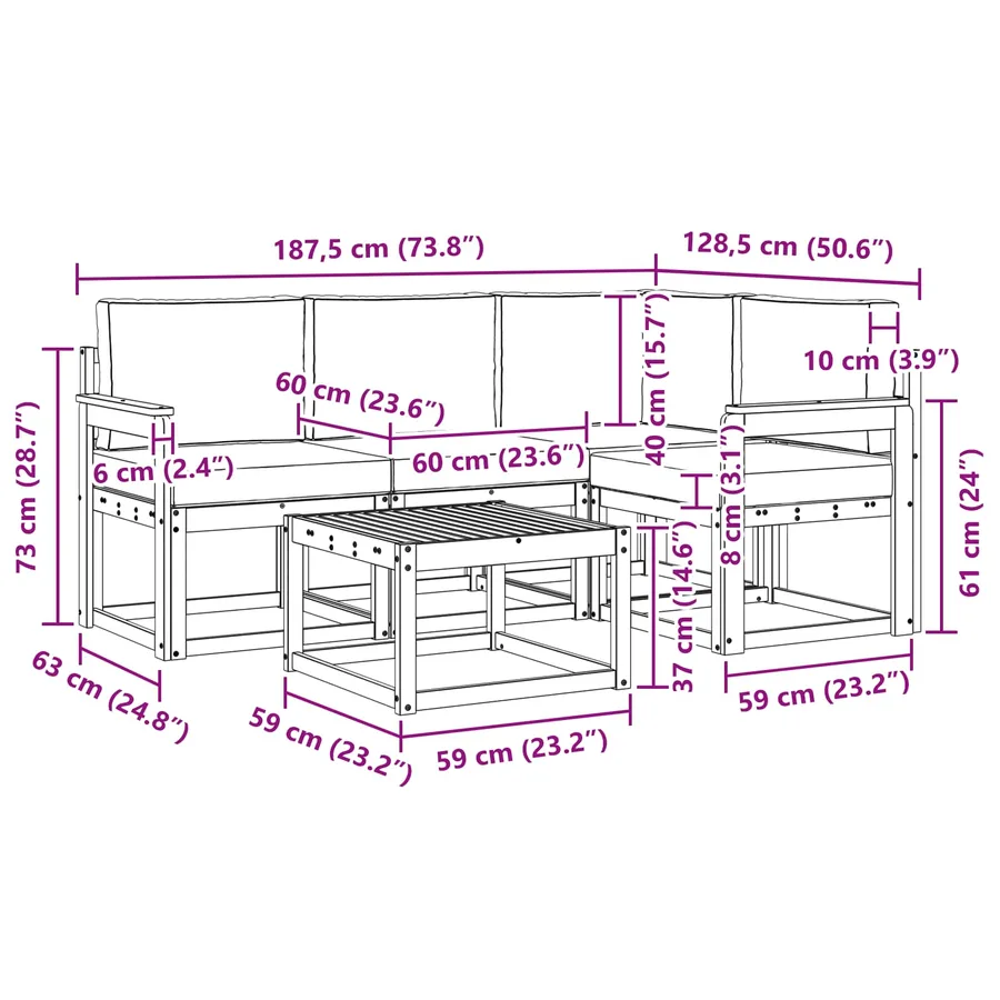 Ensemble de canapés d'extérieur 5 pcs Blanc et gris clair - 7