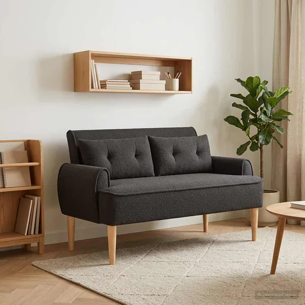 Canapé love seat avec capitonnage en boutons Noir Bouclé