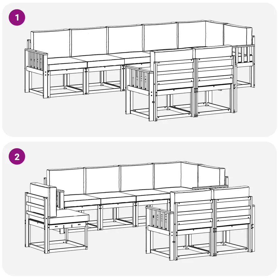 Ensemble de canapés d'extérieur 8 pcs Blanc et gris clair - 7