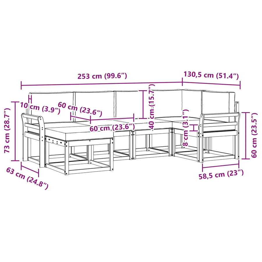 Ensemble de canapés d'extérieur 6 pcs Blanc et gris clair - 7