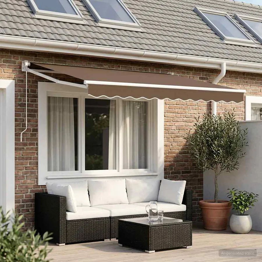 Auvent rétractable Taupe 2,5 x 2 m 100% Polyester et Aluminium