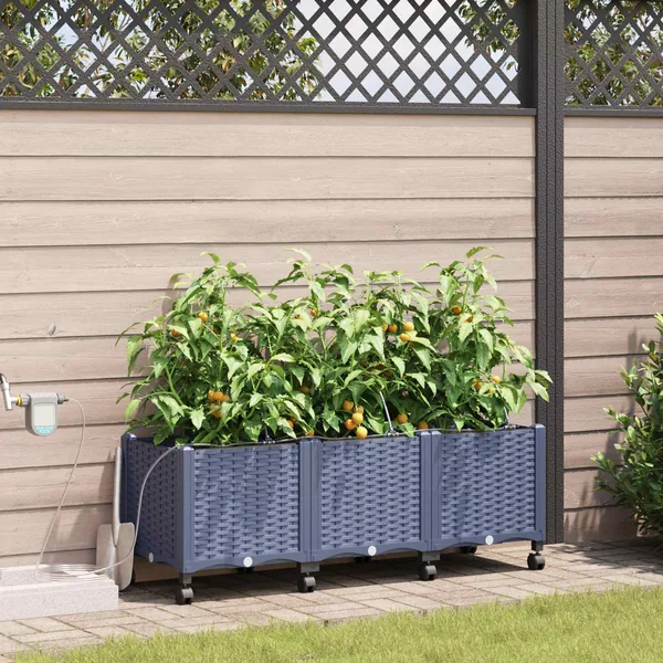 Porte-plante de jardin avec irrigation et roues 3 pc Gris PP